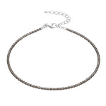 Smoky Quartz Anklet - 2mm Faceted Beads (Silver)