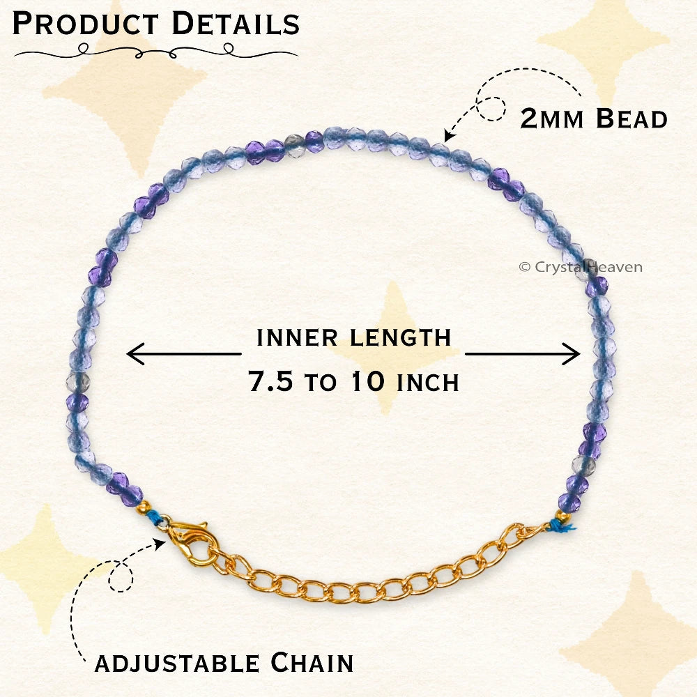 Blue Fluorite Bracelets - 2mm Faceted Beads (Gold)