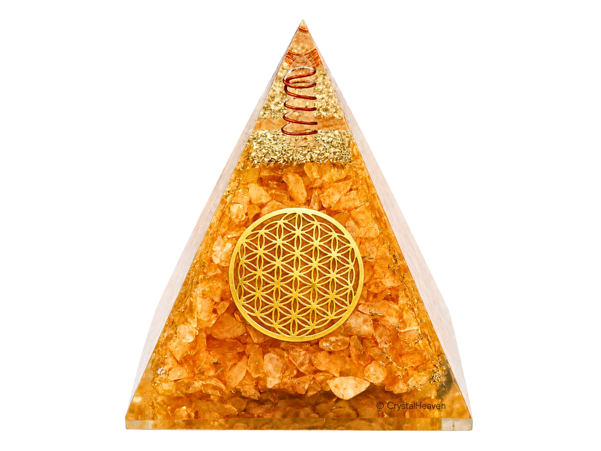 Citrine Flower of Life Crystal Orgone Pyramid - 105 mm