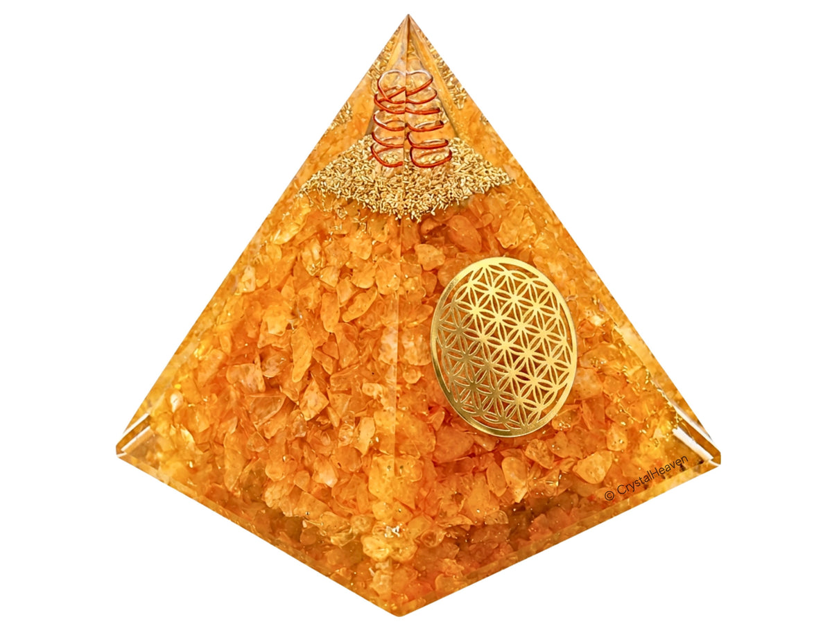 Citrine Flower of Life Crystal Orgone Pyramid - 105 mm