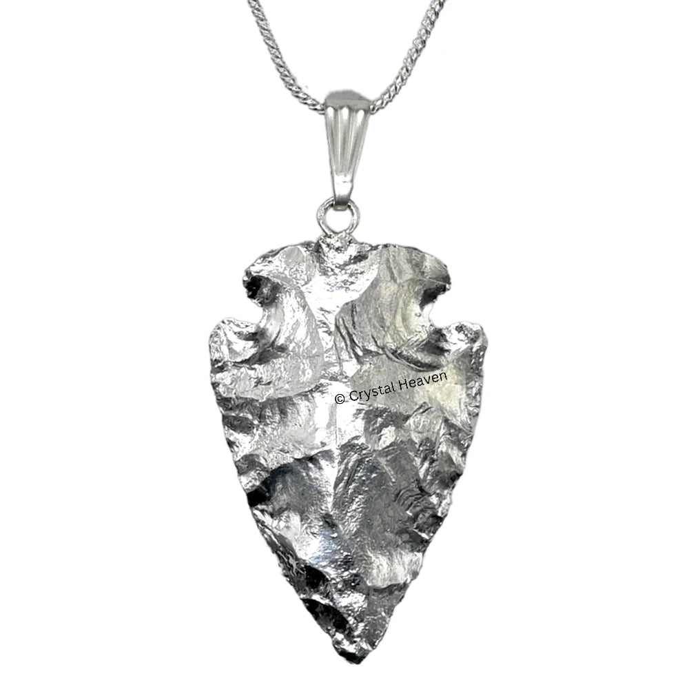 Coated Fancy Jasper Arrow Head Pendant - Silver Plated