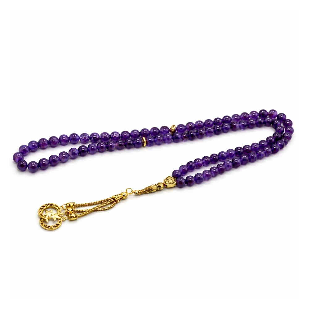 Amethyst Crystal Tasbih (Gold)