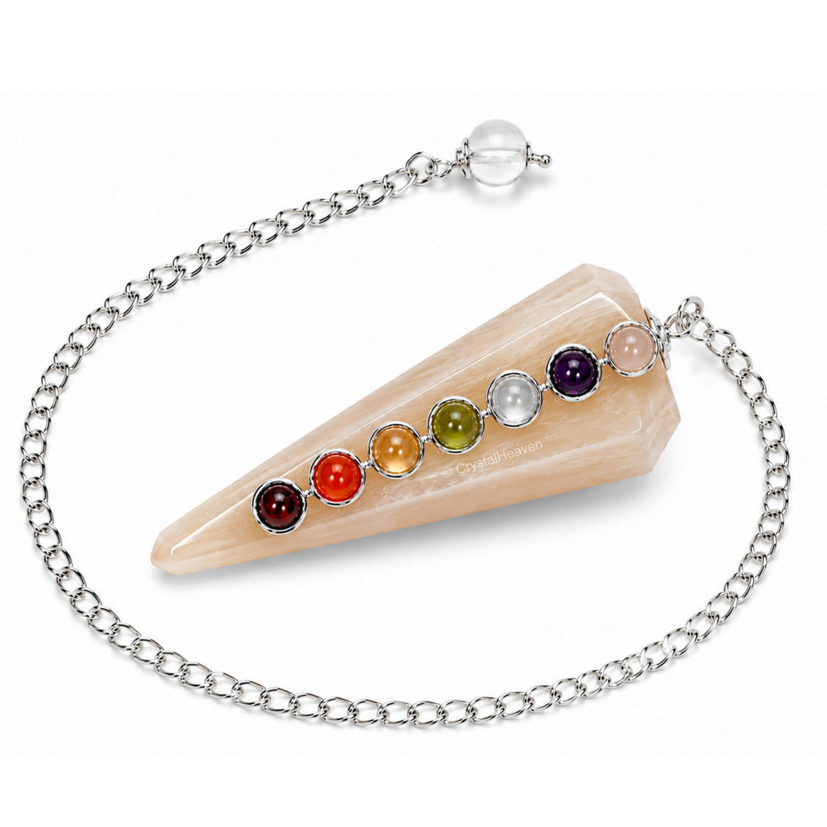 Cream Moonstone Pendulum with Chakra Beads