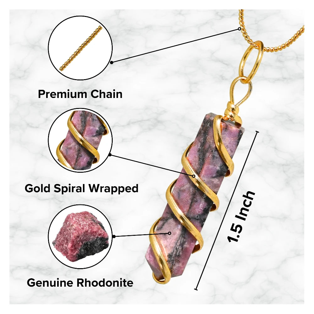 Rhodonite Necklace - Spiral Pencil Point (Gold)
