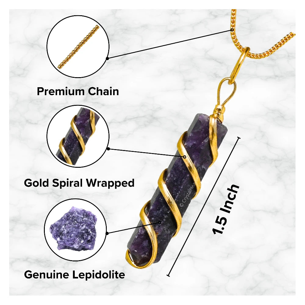 Lepidolite Necklace - Spiral Pencil Point (Gold)