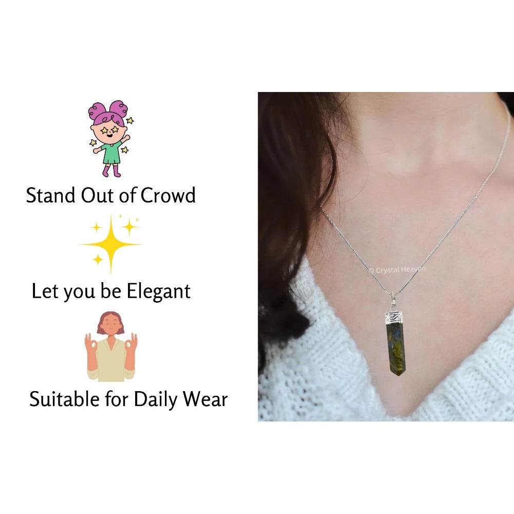 Labradorite Necklace - Pencil Point (Silver)