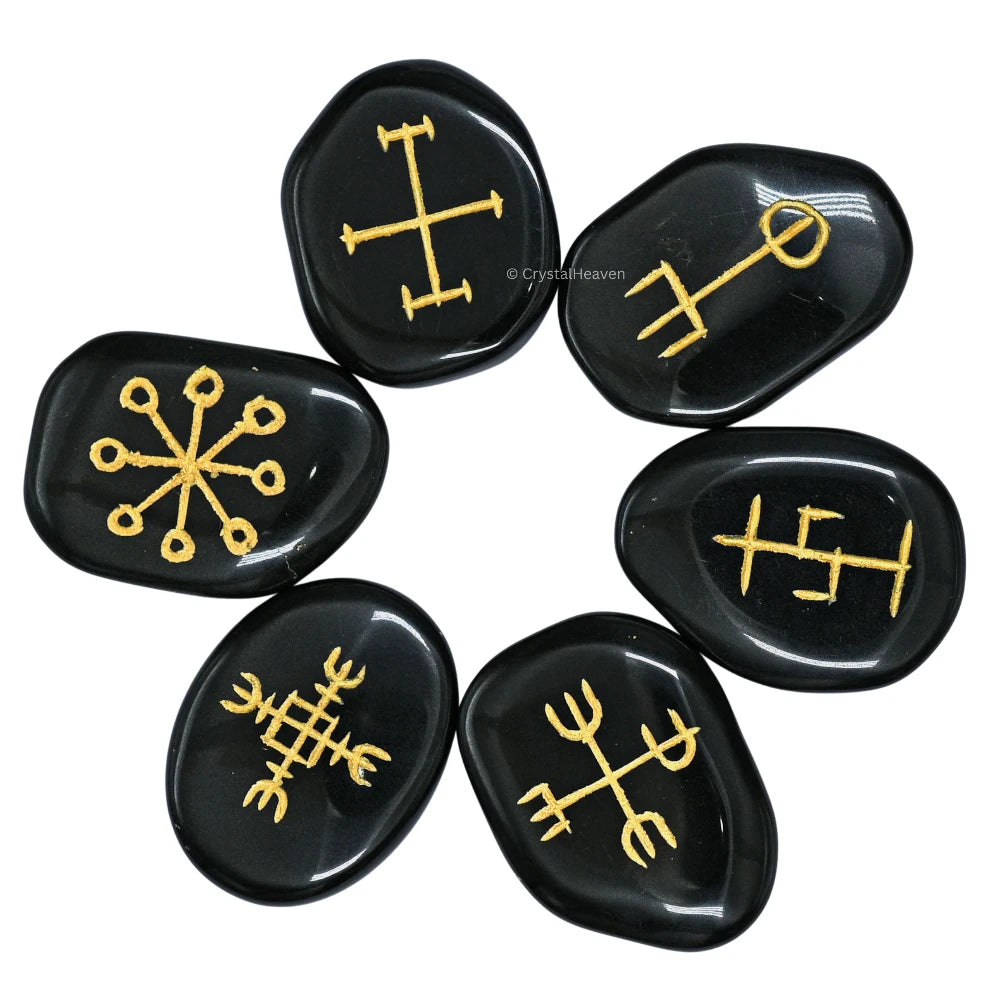 Black Agate Pagan Wiccan Stones (Set of 6)