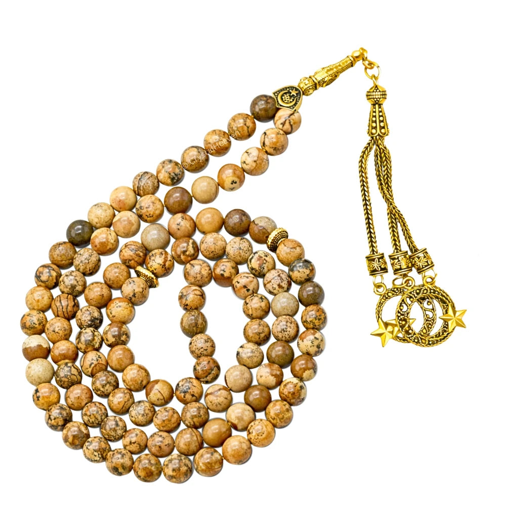 Picture Jasper Crystal Tasbih (Gold)