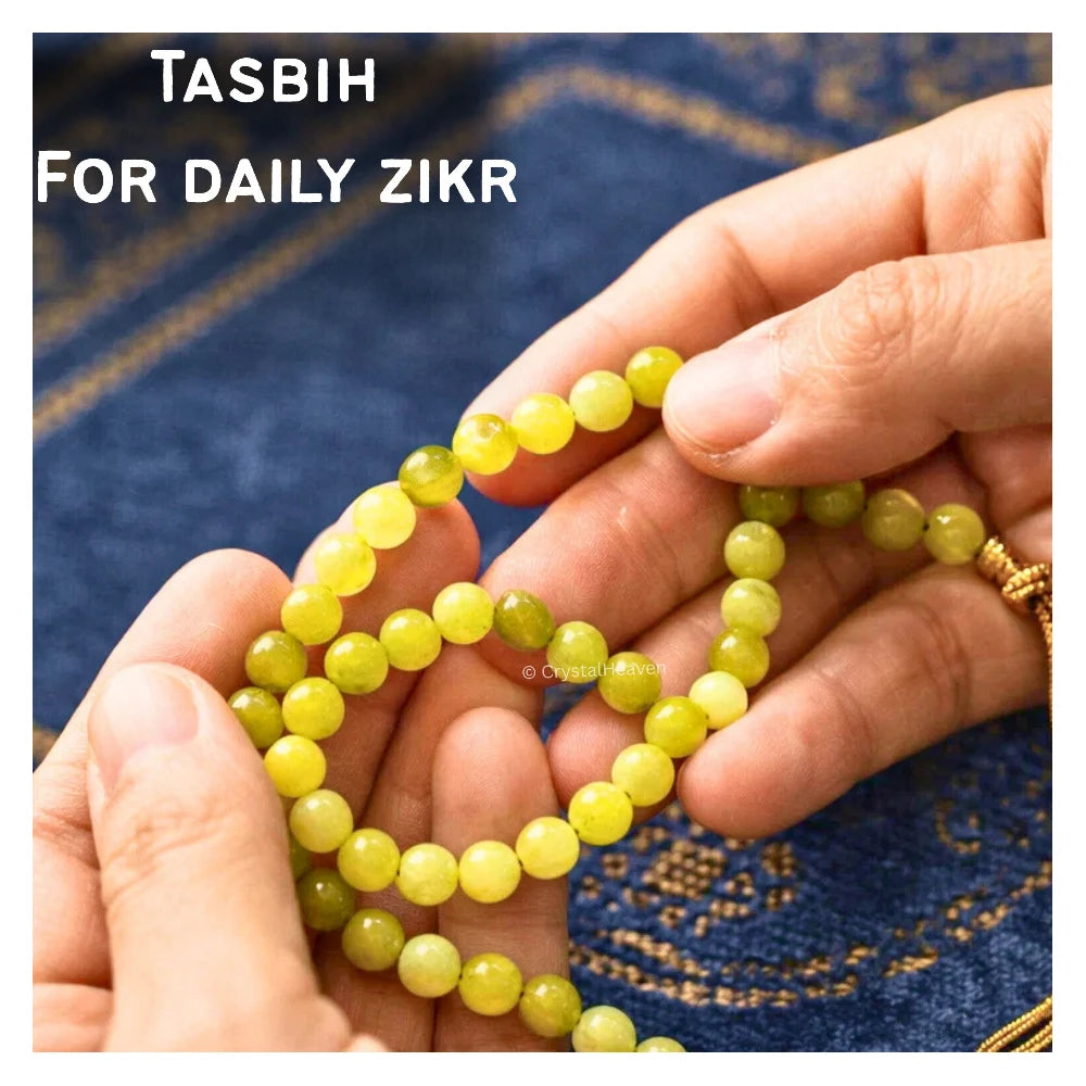 Lemon Jade Crystal Tasbih (Gold)