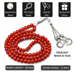 Red Onyx Crystal Tasbih (Silver)