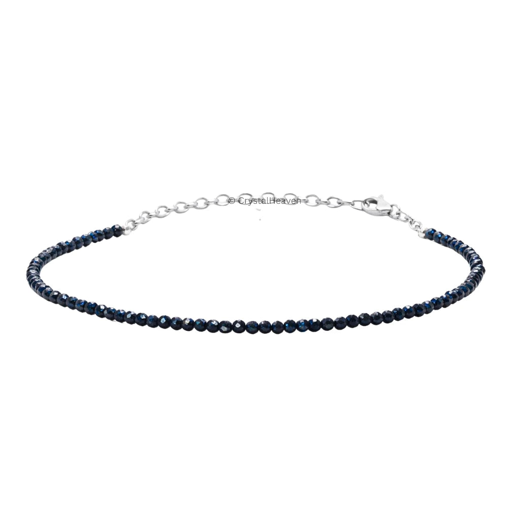Blue Sunstone Dyed Bracelets - 2mm Faceted Beads (Silver)