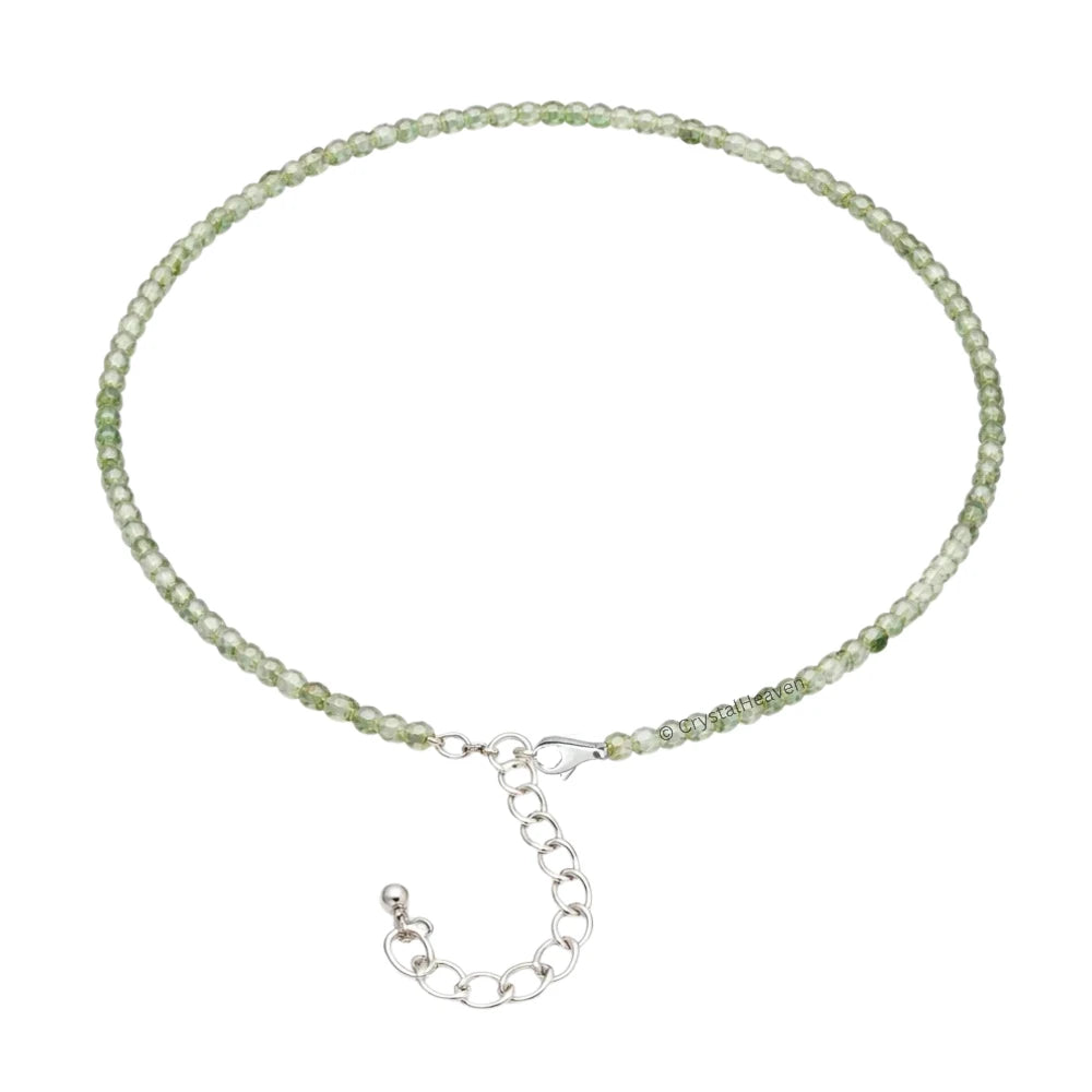 Green Amethyst Anklet - 2mm Faceted Beads (Silver)