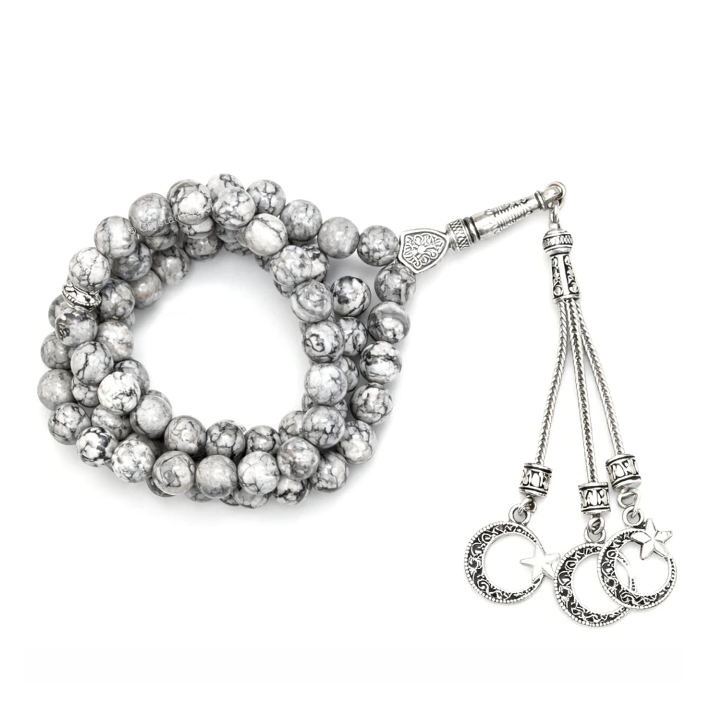 Black Picasso Crystal Tasbih (Silver)