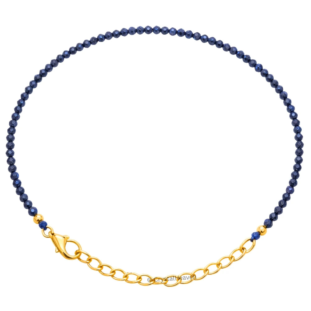 Blue Sunstone Dyed Bracelets - 2mm Faceted Beads (Gold)