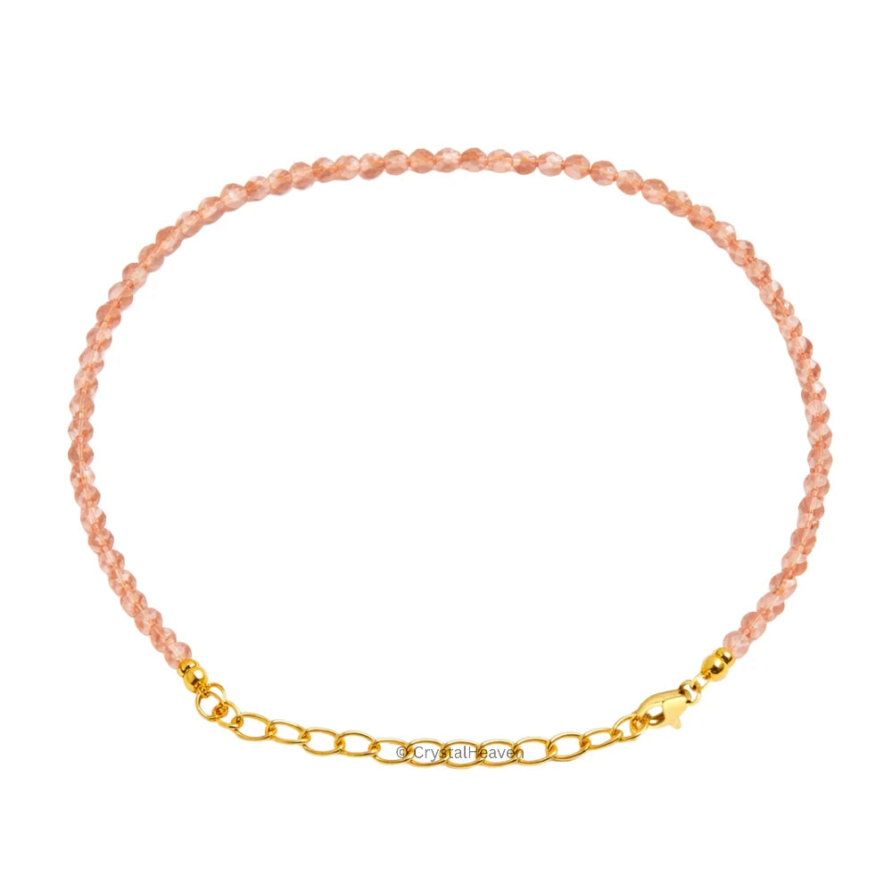 Peach Moonstone Bracelets - 2mm Faceted Beads (Gold)