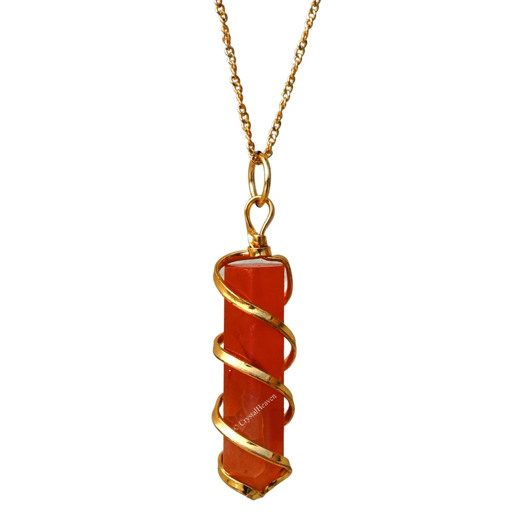 Carnelian Necklace - Spiral Pencil Crystal (Gold)