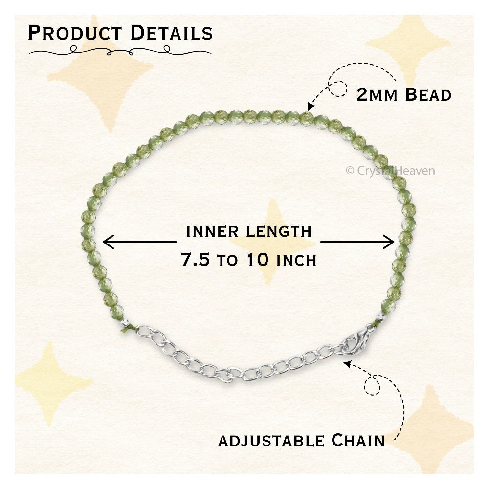 Peridot Bracelets - 2mm Faceted Beads (Silver)