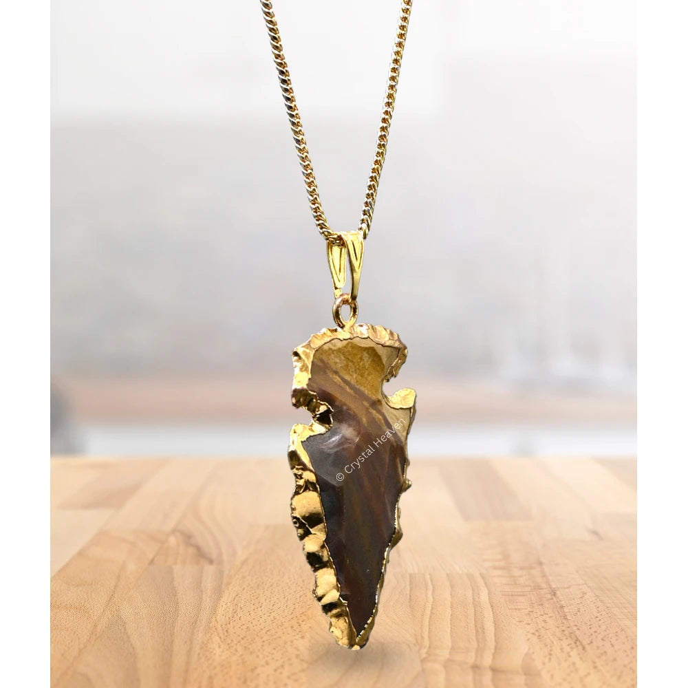 Fancy Jasper Arrow Head Pendant - Gold Plated