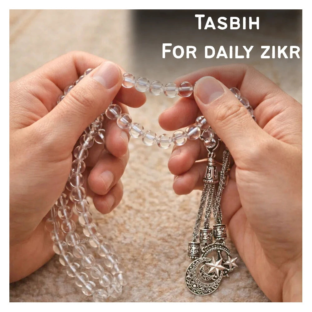 Clear Quartz Crystal Tasbih (Silver)
