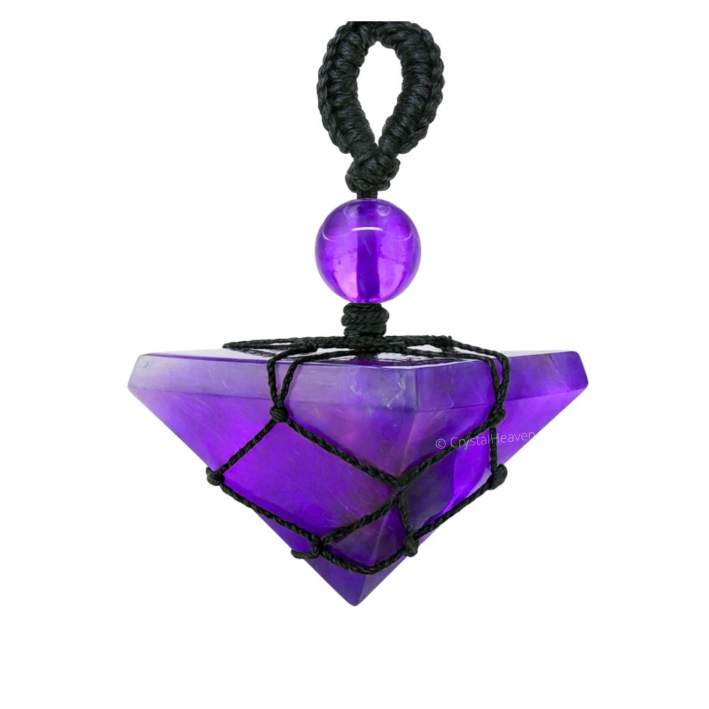 Amethyst Pyramid Macrame Pendant Necklace