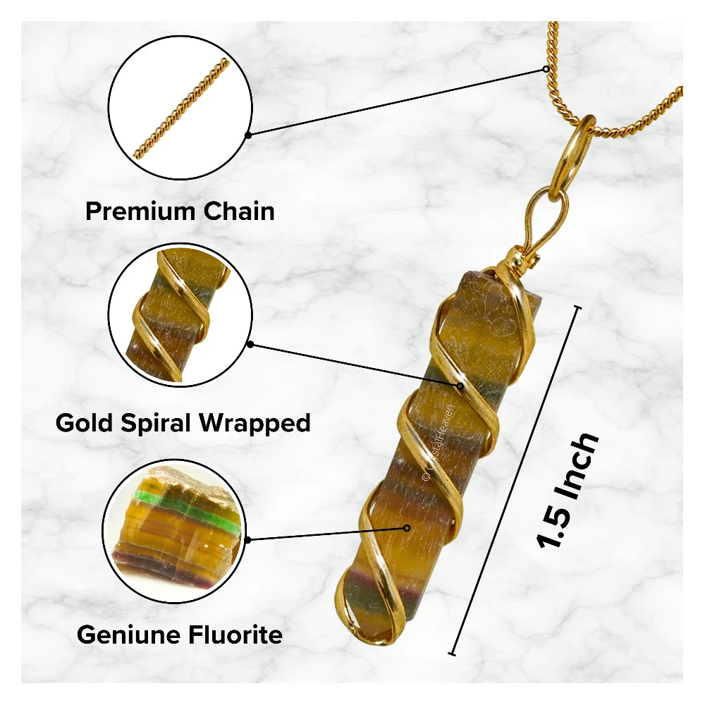 Fluorite Necklace - Spiral Pencil Point (Gold)