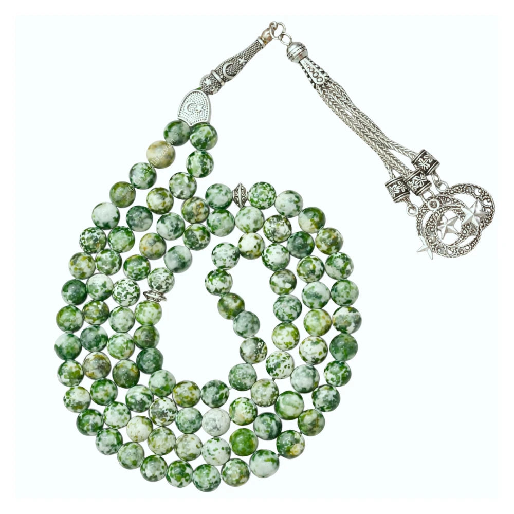 Tree Agate Crystal Tasbih (Silver)