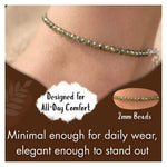 Green Cats Eye Anklet - 2mm Faceted Beads (Silver)
