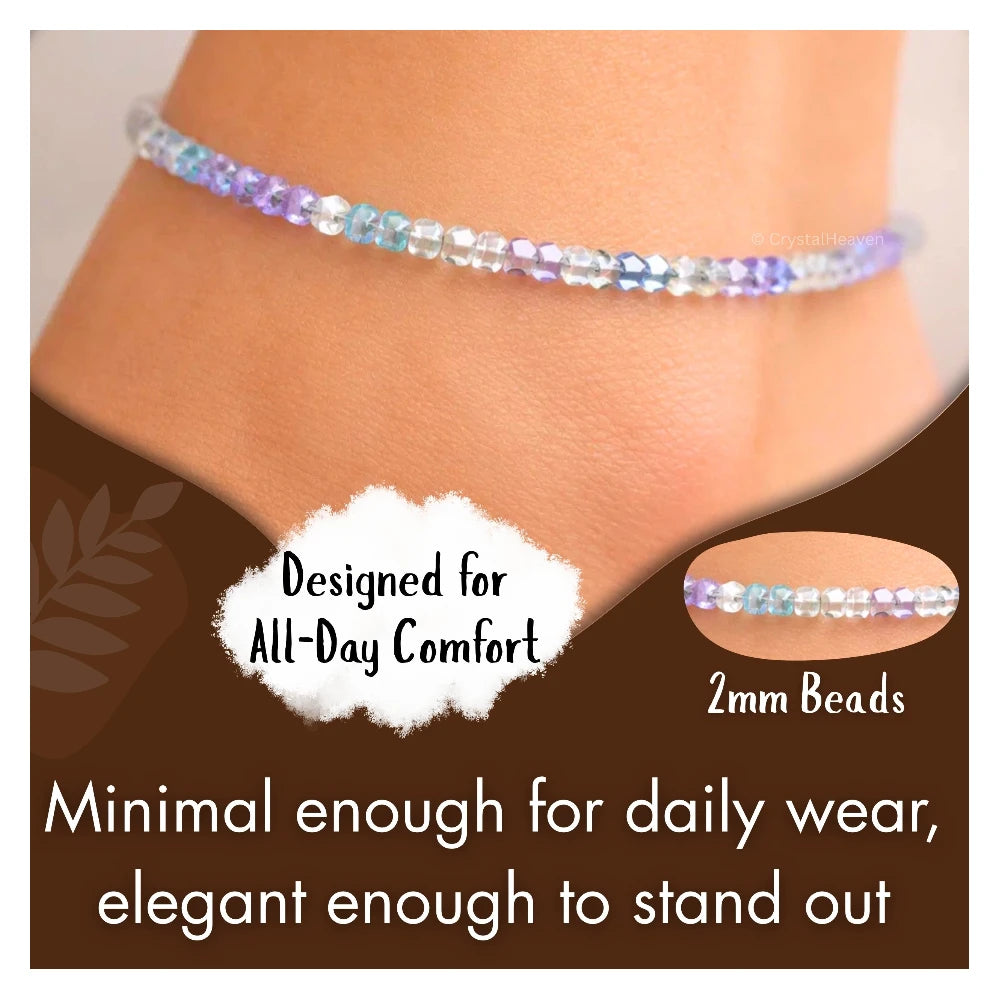 Green Fluorite Anklet - 2mm Faceted Beads (Silver)