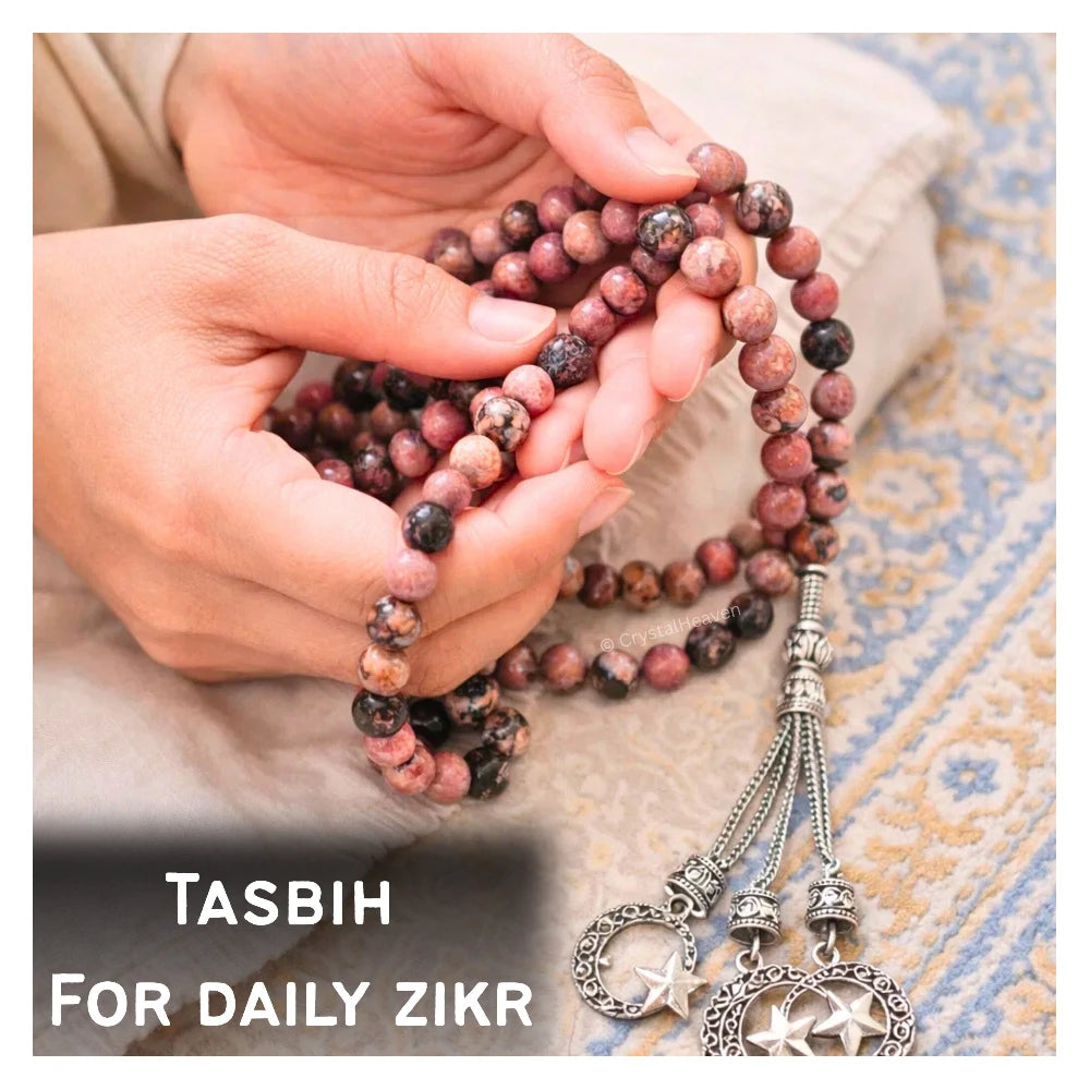 Rhodonite Crystal Tasbih (Silver)