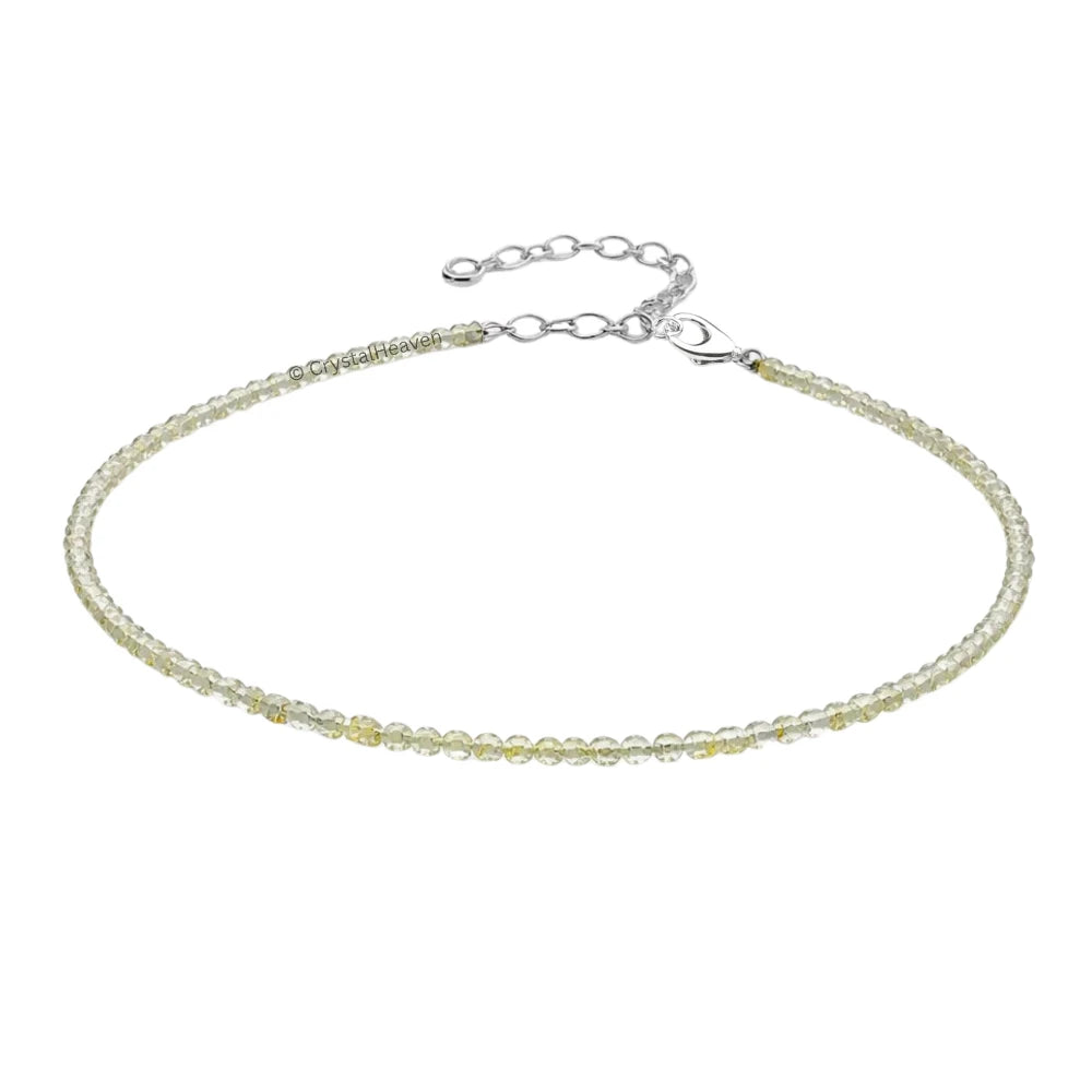Lemon Quartz Anklet - 2mm Faceted Beads (Silver)