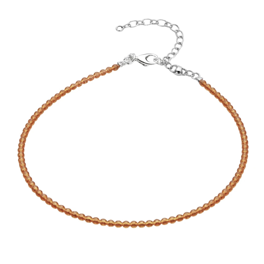 Hessonite Garnet Anklet - 2mm Faceted Beads (Silver)