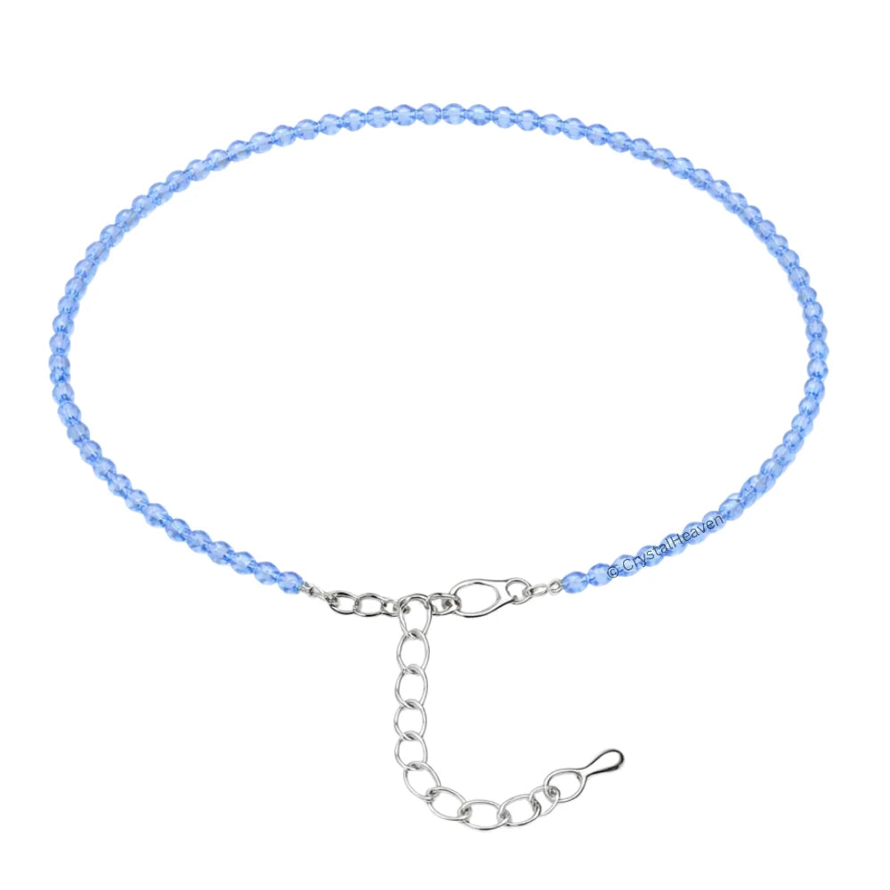 Blue Chalcedony Anklet - 2mm Faceted Beads (Silver)