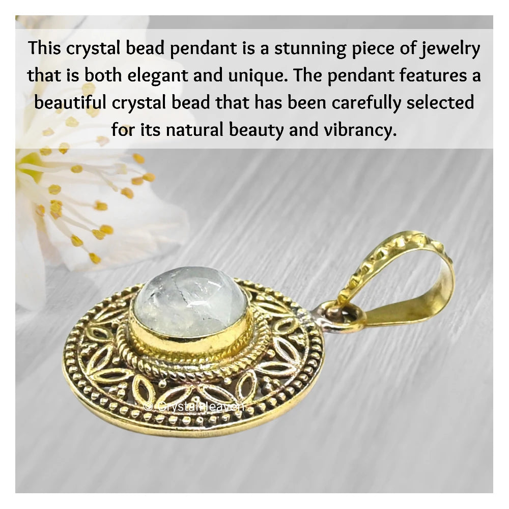 Rainbow Moonstone Bead Pendant Necklace (Gold)