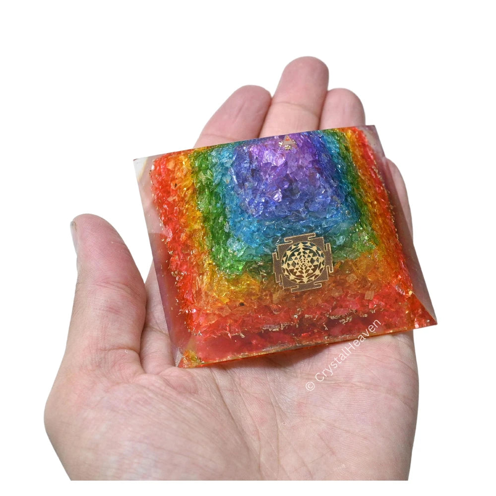 7 Chakra Onyx Orgone Pyramid (Small Shriyantra)