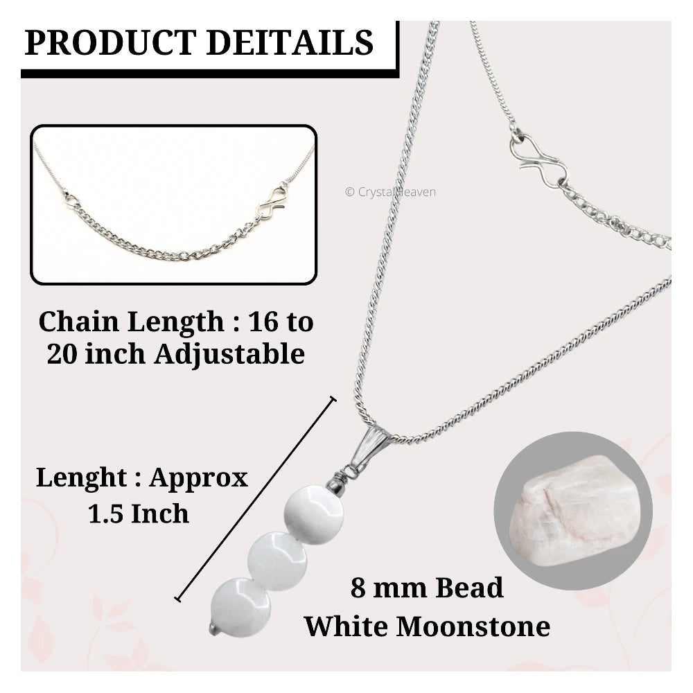 White Moonstone Crystal Bead Necklace (Silver)