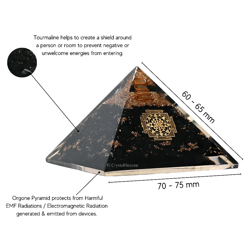 Black Tourmaline Orgone Pyramid (Small Shri Yantra)