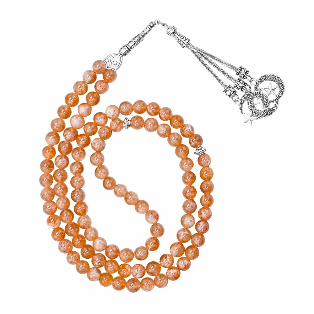 Sunstone Crystal Tasbih (Silver)