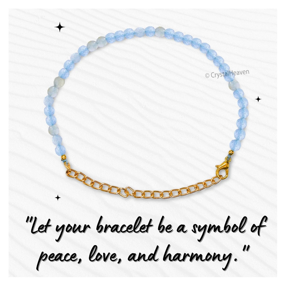 Aquamarine Bracelets - 2mm Faceted Beads (Gold)