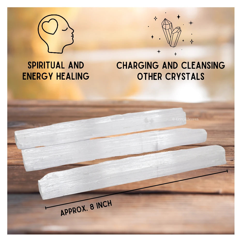 Selenite Wand Charging Plate Stick - 8" Inch (Pack of 3)