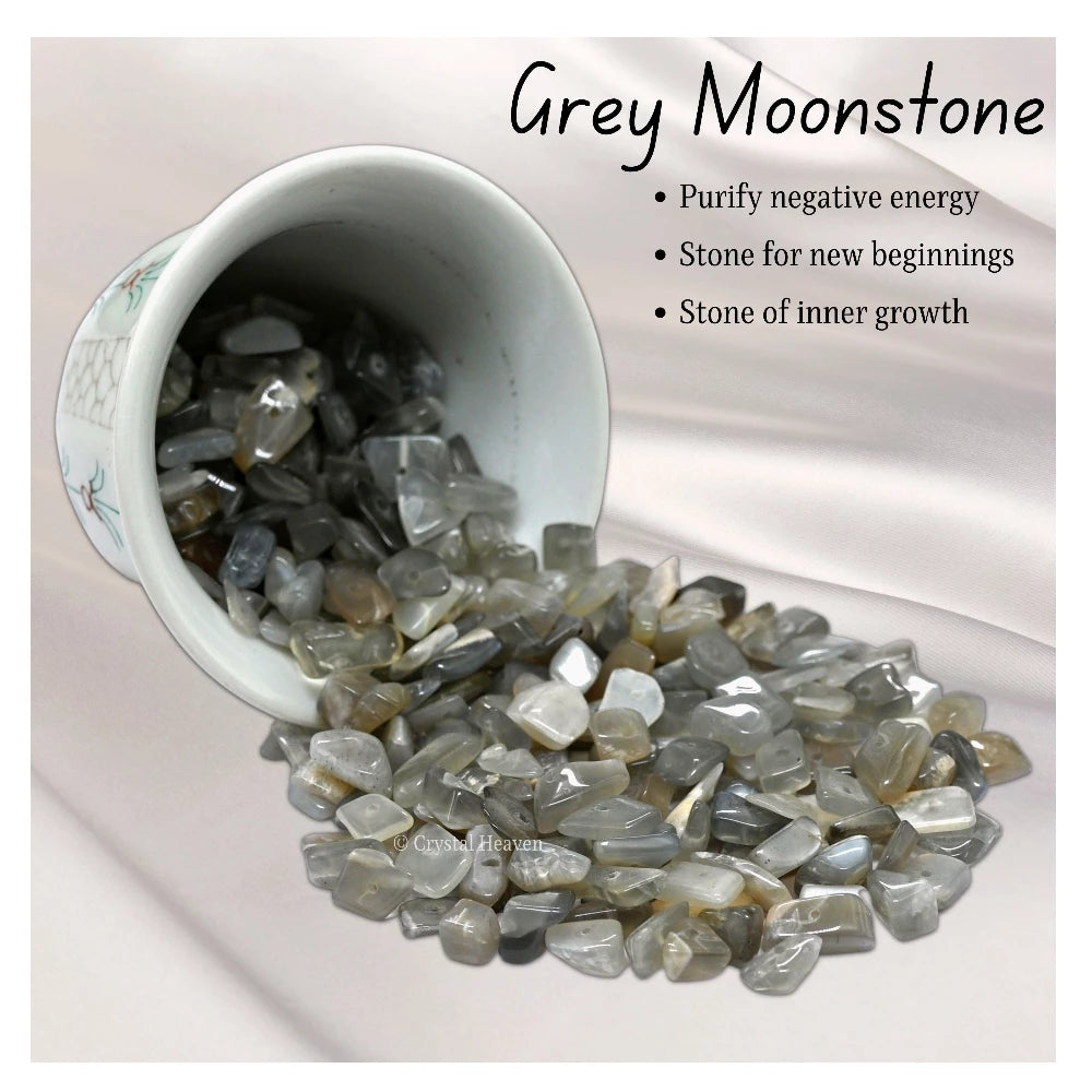 Grey Moonstone Chips - Pre Drilled