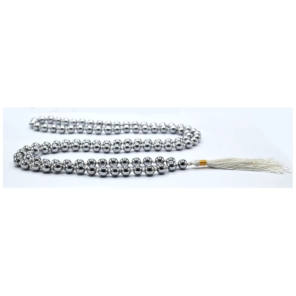 Silver Hematite Japa Mala (Hand Knotted)