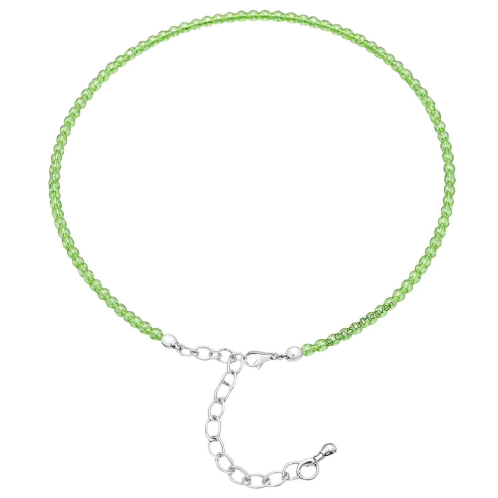 Green Chalcedony Anklet - 2mm Faceted Beads (Silver)