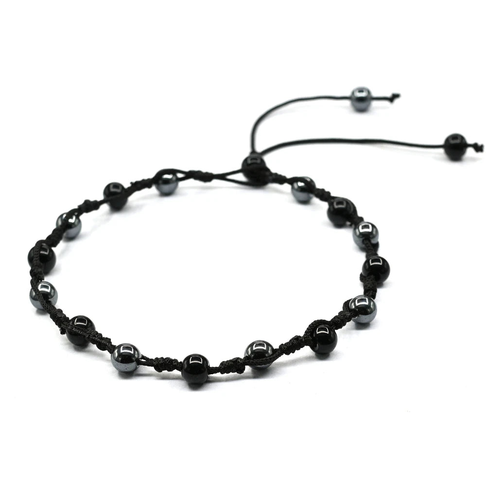 Anti Swelling Black Obsidian Hematite (1*1) Anklet (Hand Knotted)