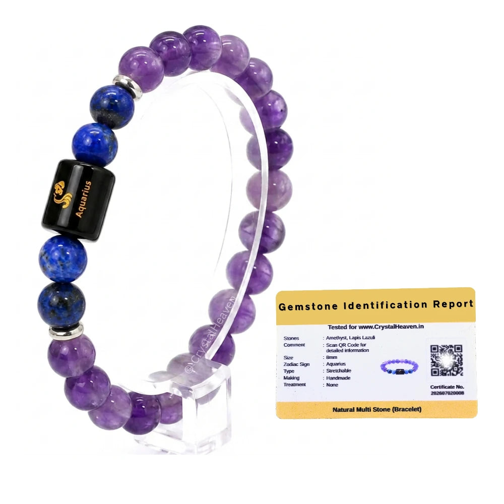 Aquarius Bracelet (कुंभ राशि) - Amethyst & Lapis Lazuli