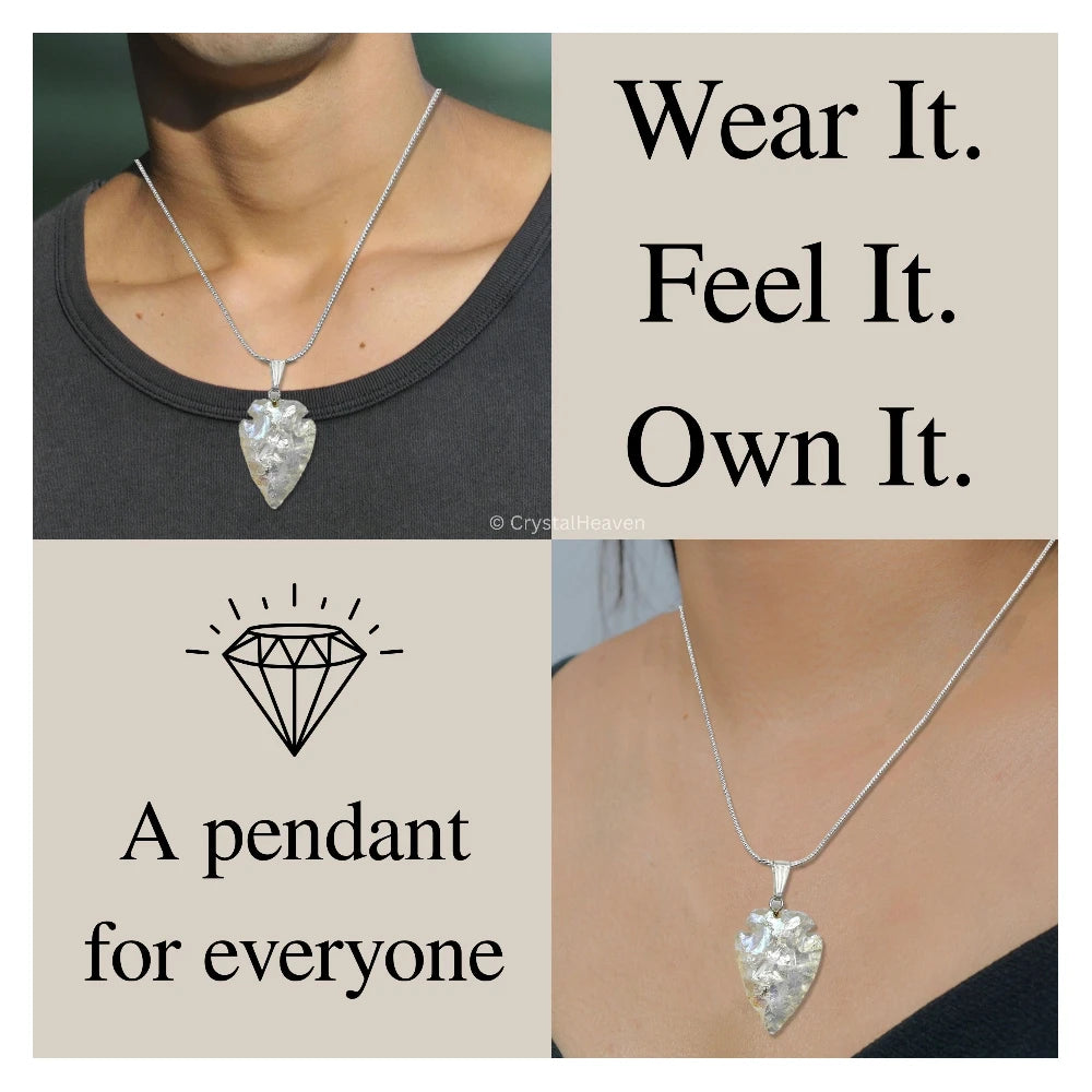 Angel Aura Quartz Arrow Head Pendant - Silver  Plated