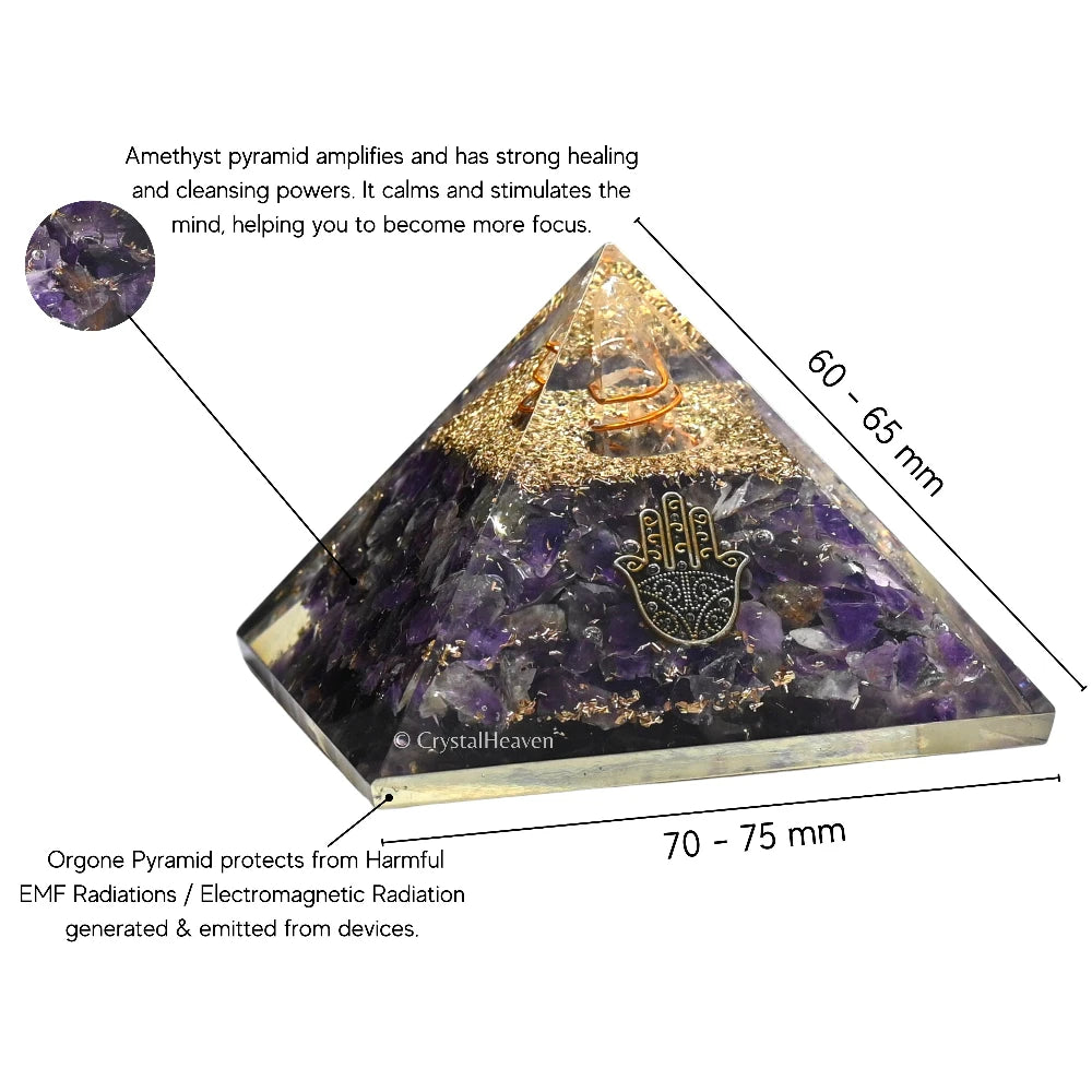 Amethyst Orgone Pyramid (Samll Hamsa)