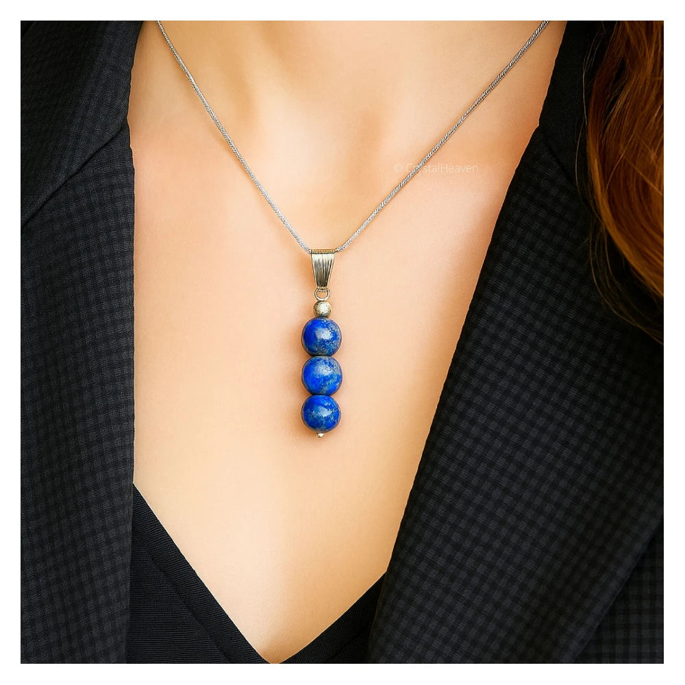 Lapis Lazuli Crystal Bead Necklace (Silver)