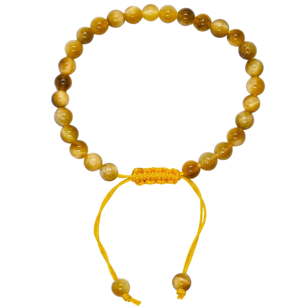 Yellow Cat's Eye Healing Crystal Bracelets - 6mm Beads (Adjustable)