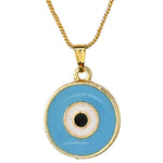 Sky Blue Evil Eye Pendant Necklace - Round (Gold)