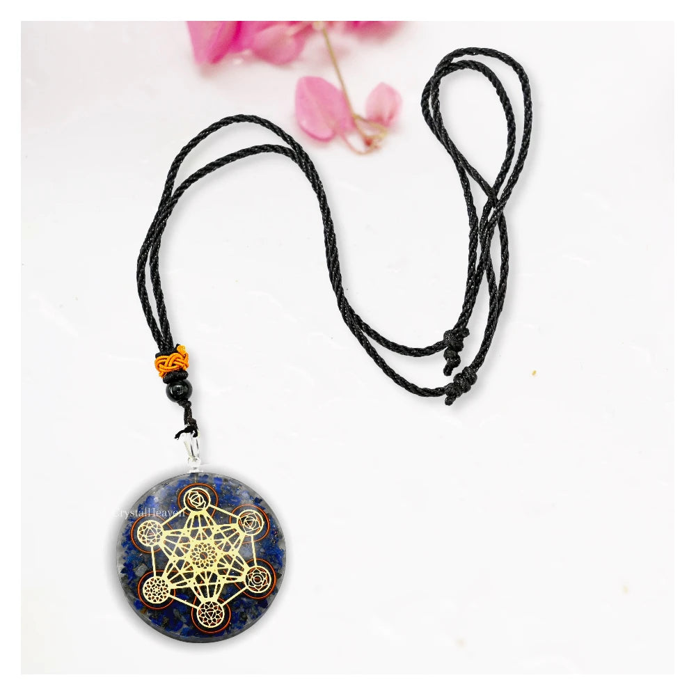 Lapis Lazuli Crystal Orgone Pendant - Chakra Metatron Cube